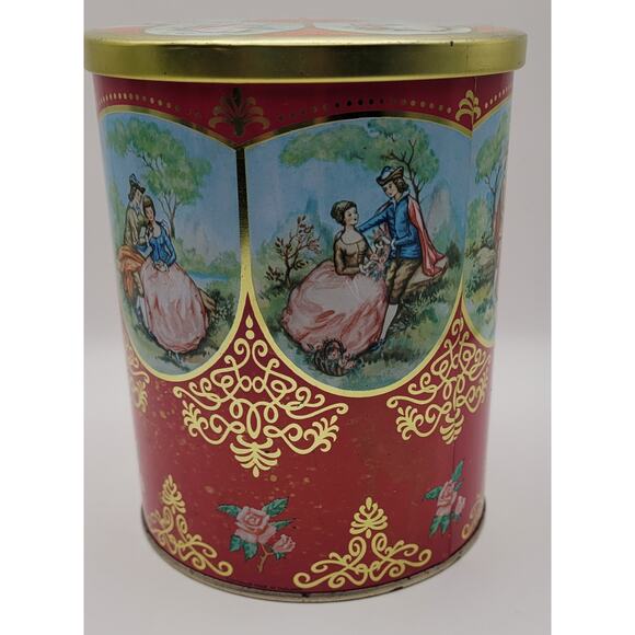 Mid Century Vintage Container / Red Gold Decorative Candy Tin / Made In England - Picture 3 of 16